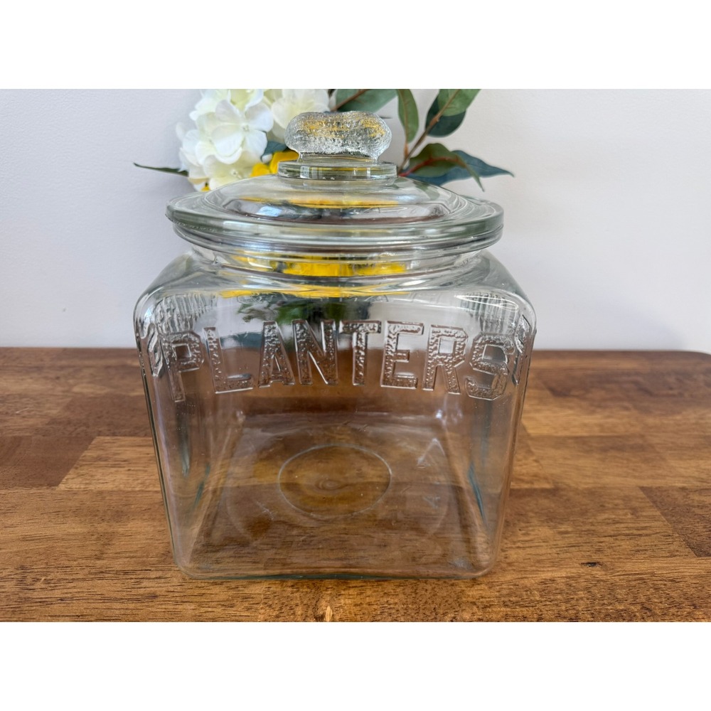 Vintage Planters Peanuts Counter Display Jar Embossed Glass Store Advertising